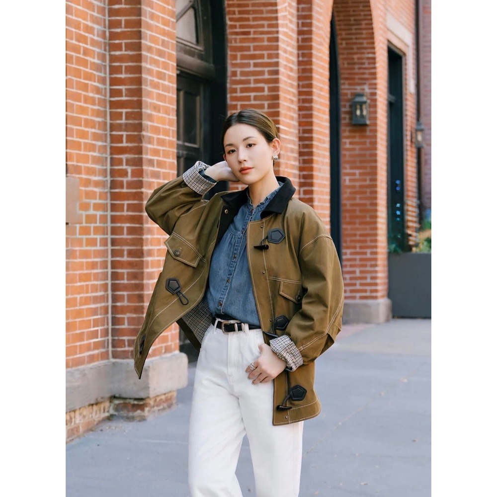Petite Studio x SuggyL Bryce Cotton Barn‎ Jacket Womens S Olive Brown Oversized